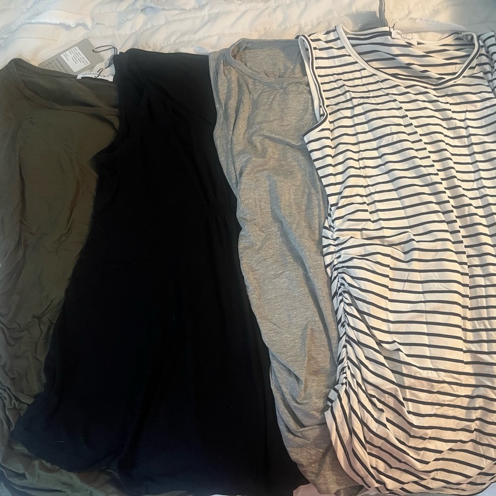 Set of Four Sleeveless Maternity Tops - Black, Gray, Olive, Striped